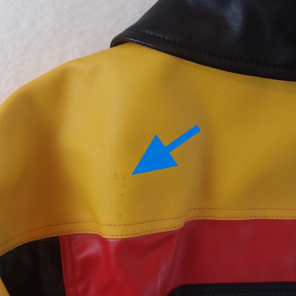 8 Ball Jacket Mens Retro Style Bomber Full Zip Red Yellow Black Faux Leather Lg - Picture 16 of 16